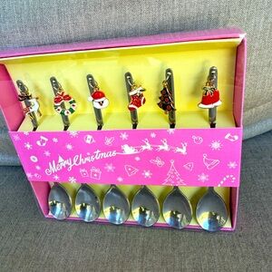 Christmas, Decorated, Silver, Spoons, Set of 6